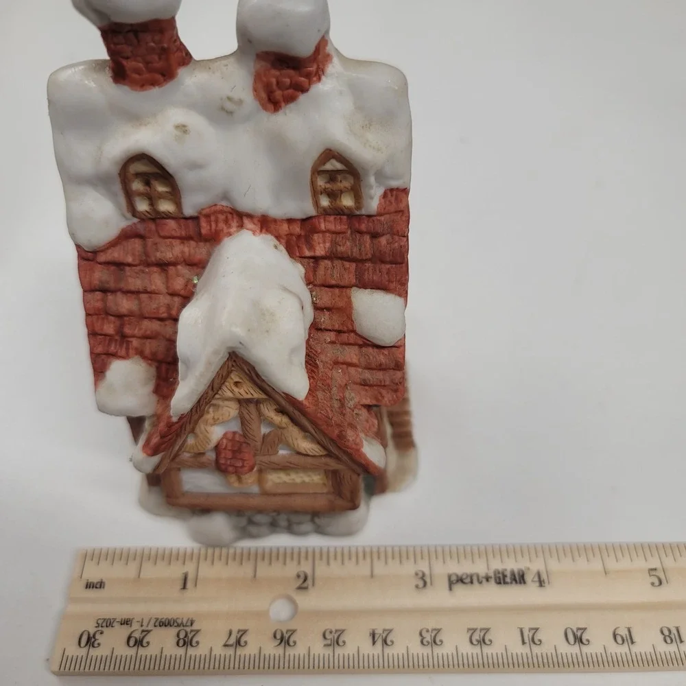 Whirley's 7408 Ceramic Christmas House Snow Roof Chimneys Bell 1980s Cottagecore